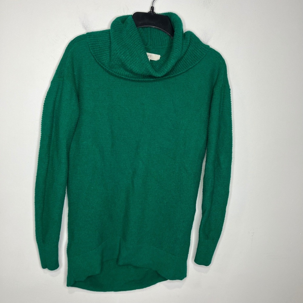 Loft green ribbed cowl neck sweater high low women's size small business Casual‎